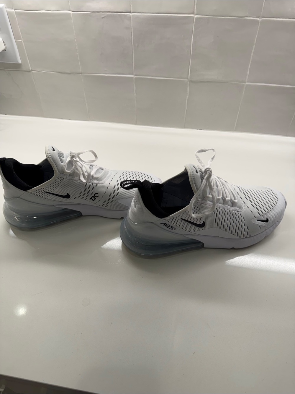 Nike White and Black Air Max 270 React Athletic Sneakers